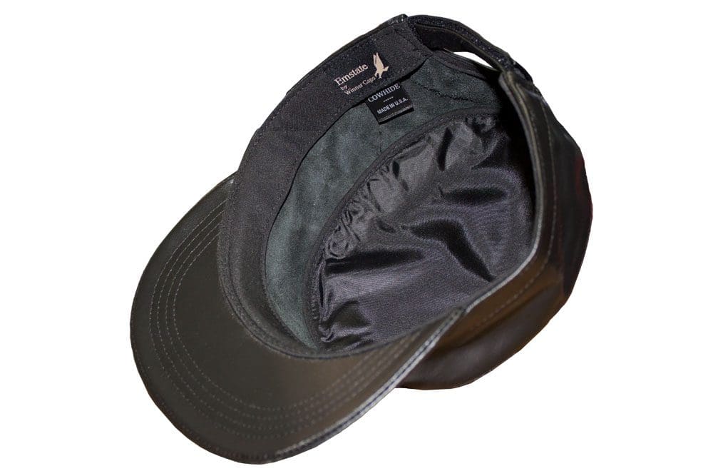 Black Cowhide Leather Military Cadet Cap inside