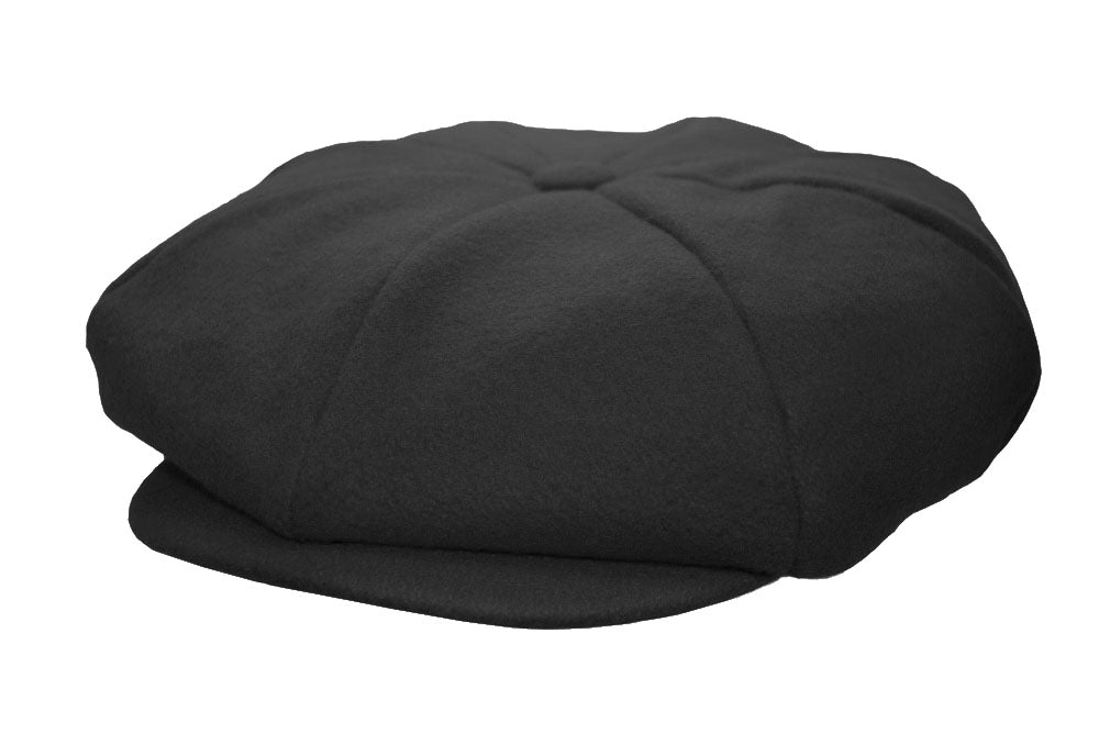 Wool Apple Newsboy Cap- Black