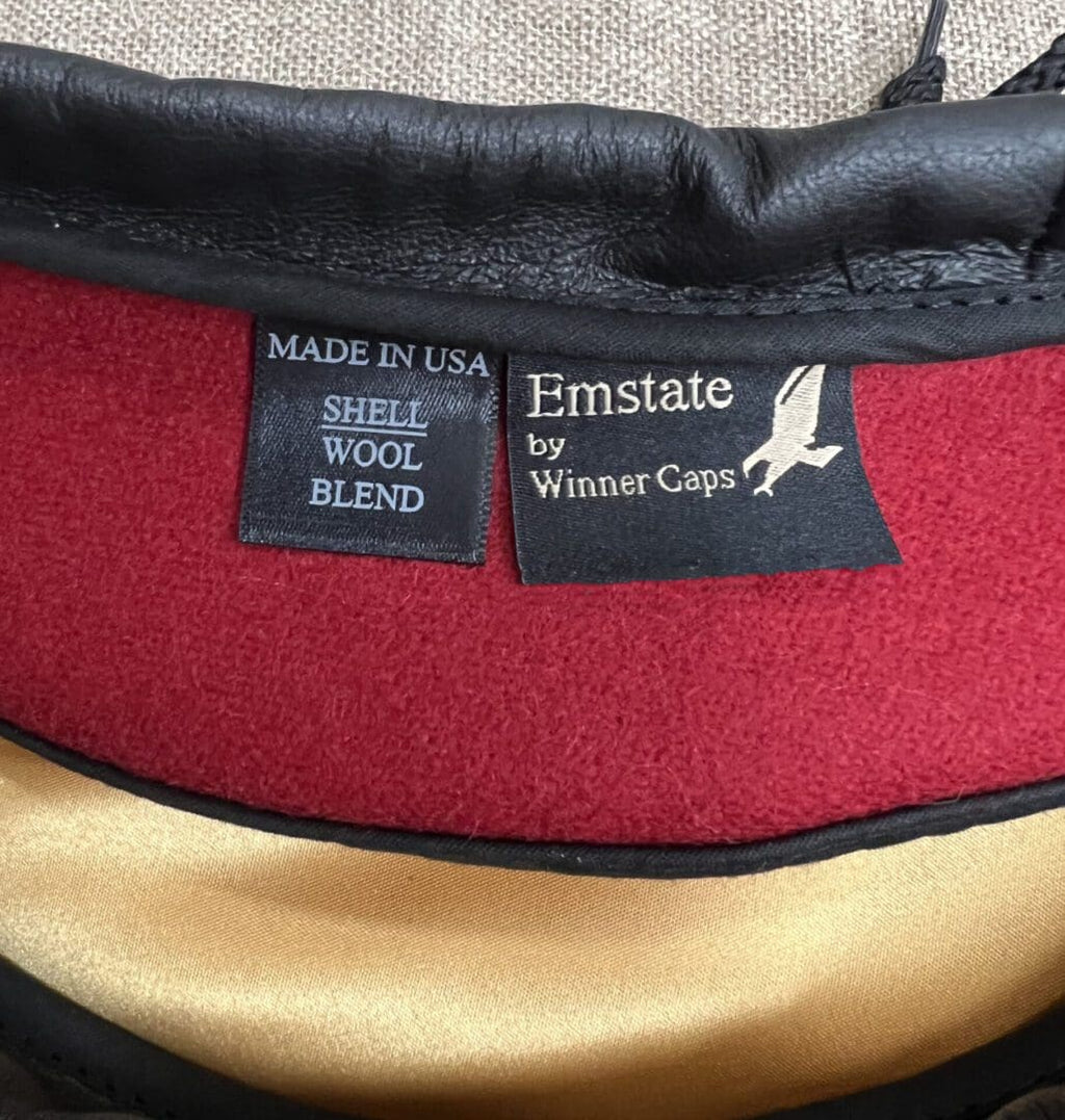 Red Wool Beret w Black Leather Trim label tag