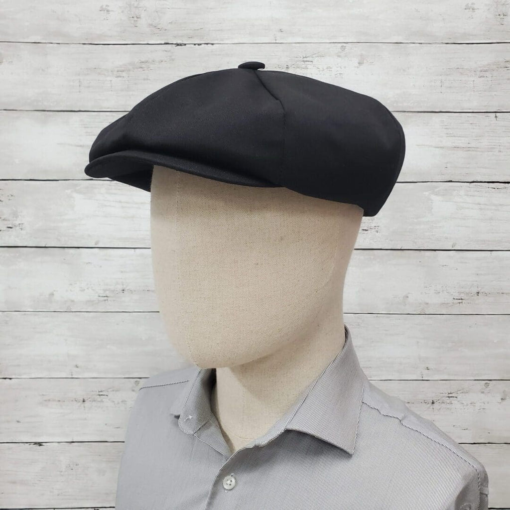 Black Eco Twill Slim Newsboy Cap side in head