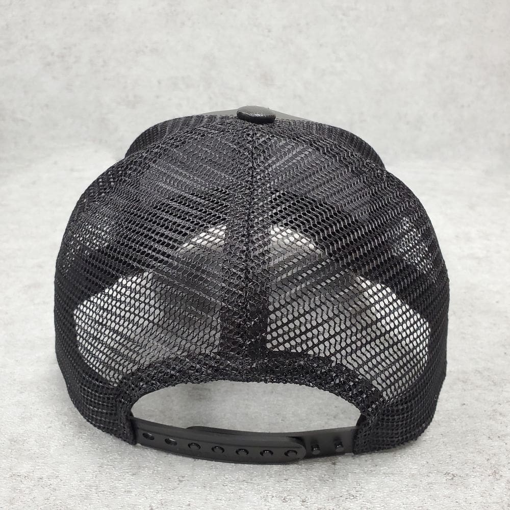 Black Leather Mid-Profile Mesh Cap
