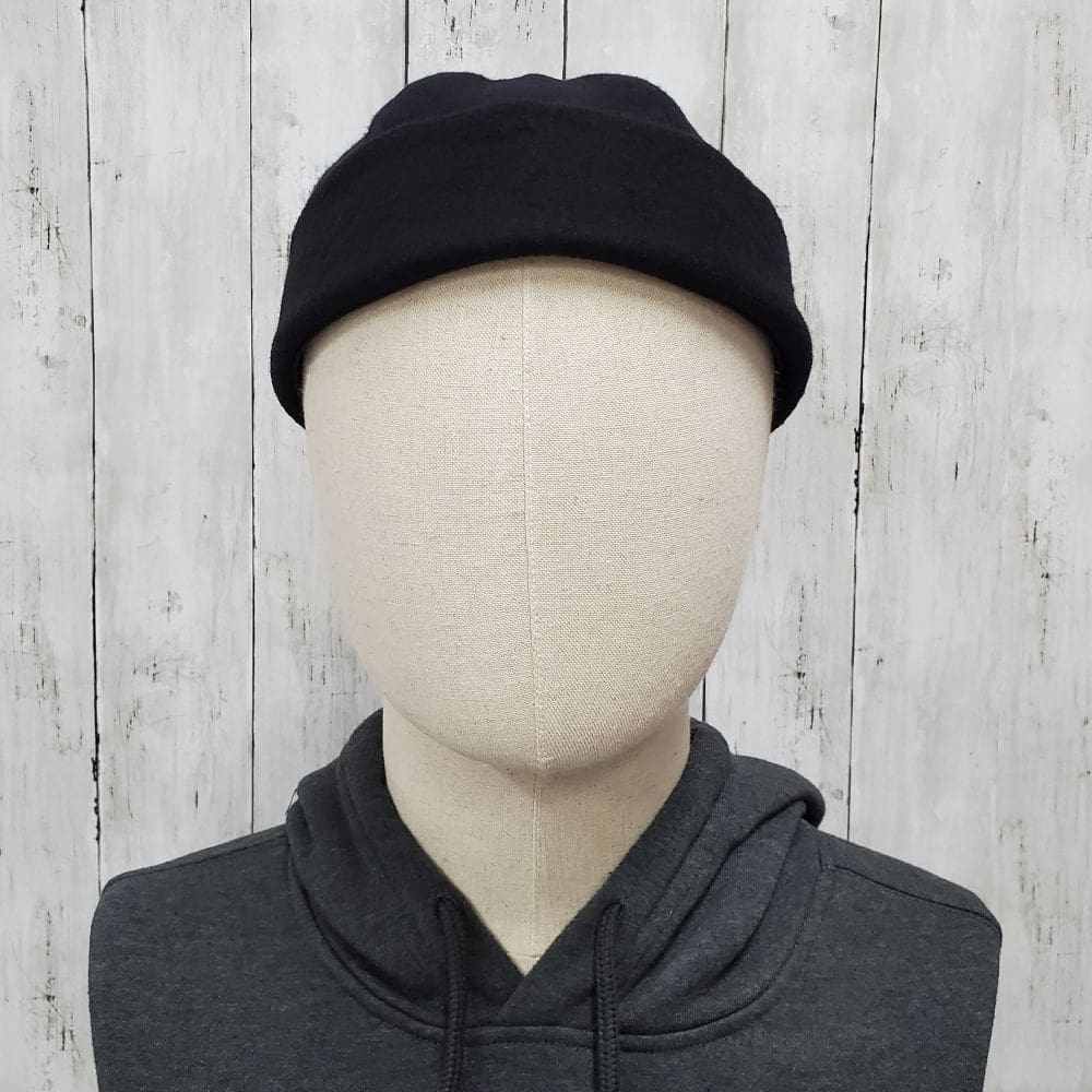 Black Melton Wool Skull Cap Beanie