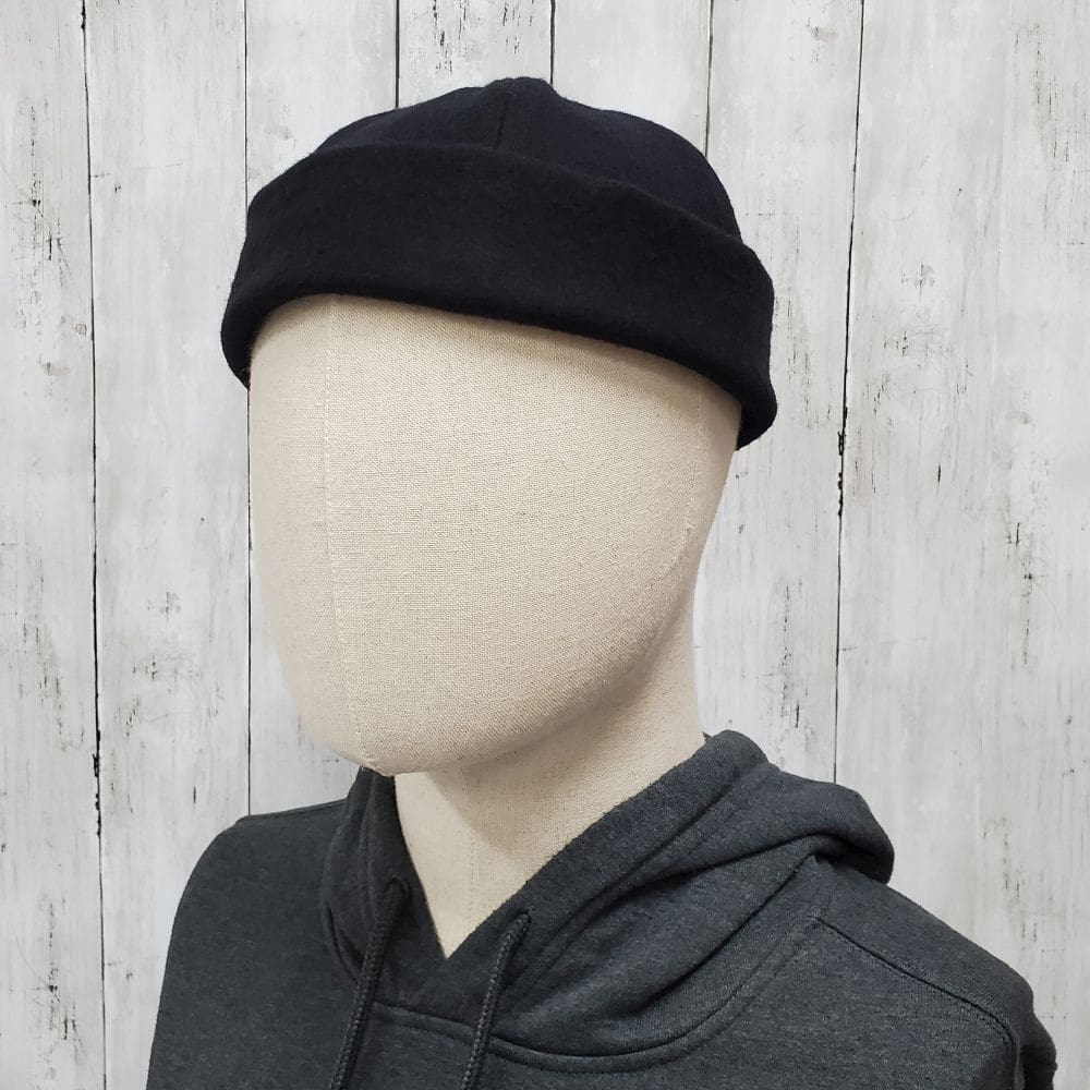 Black Melton Wool Skull Cap Beanie