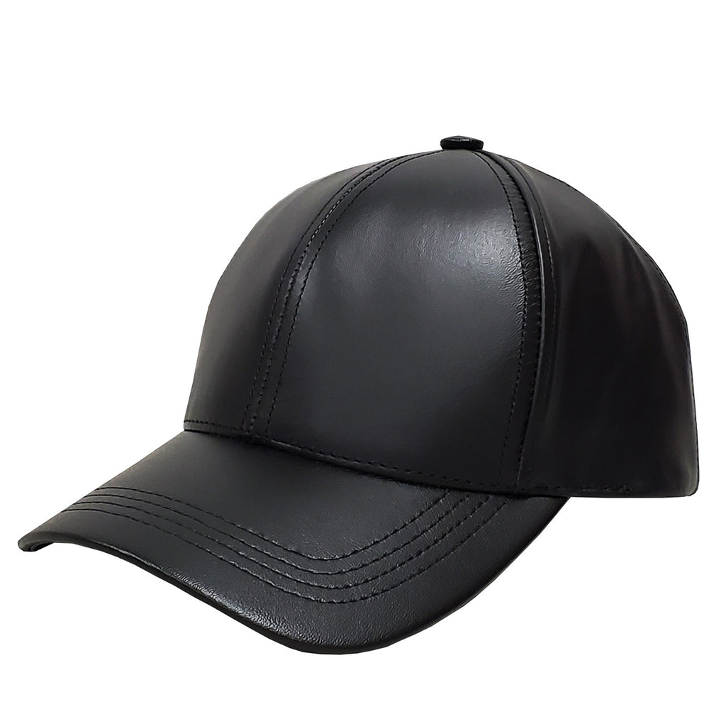 Cowhide Leather Baseball Cap- Black