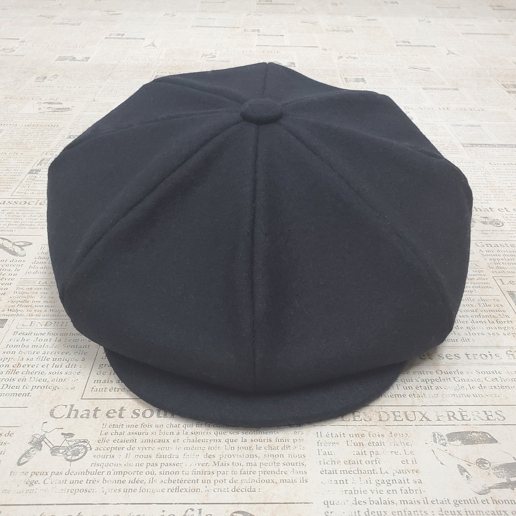 Wool Apple Newsboy Cap- Black
