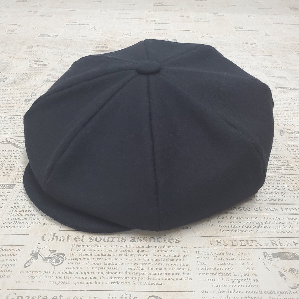 Wool Apple Newsboy Cap- Black