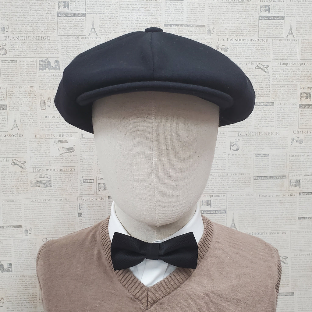 Wool Apple Newsboy Cap- Black