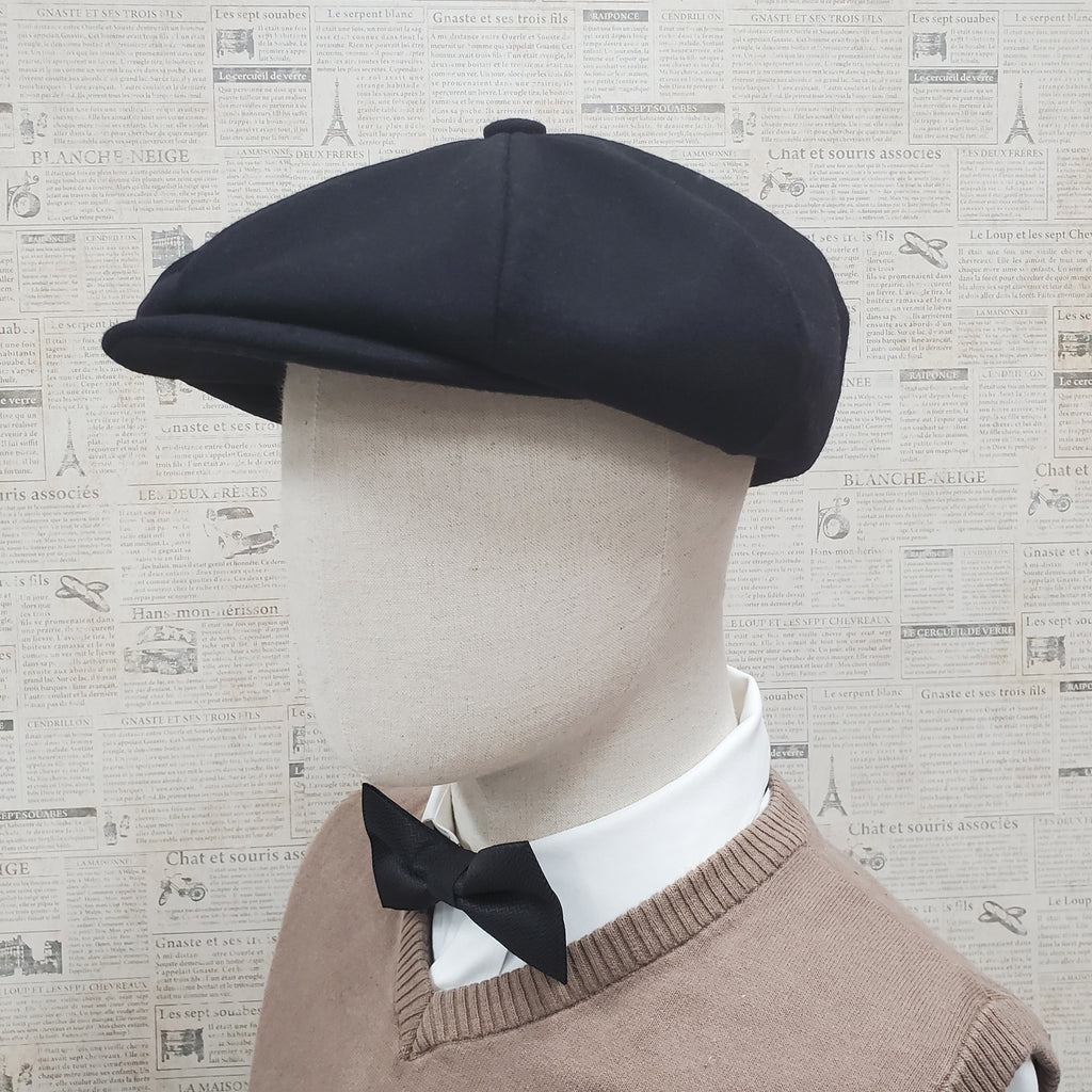 Wool Apple Newsboy Cap- Black