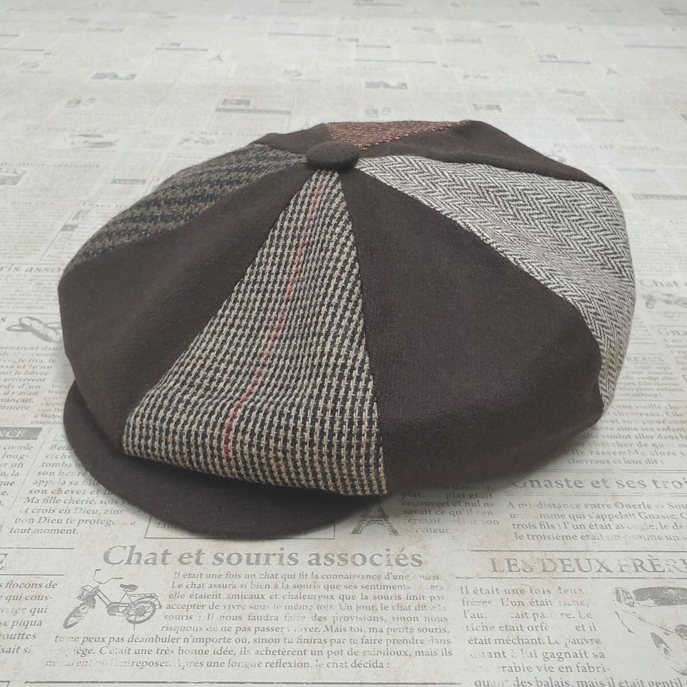 Brown Patch Wool Apple Newsboy Cap