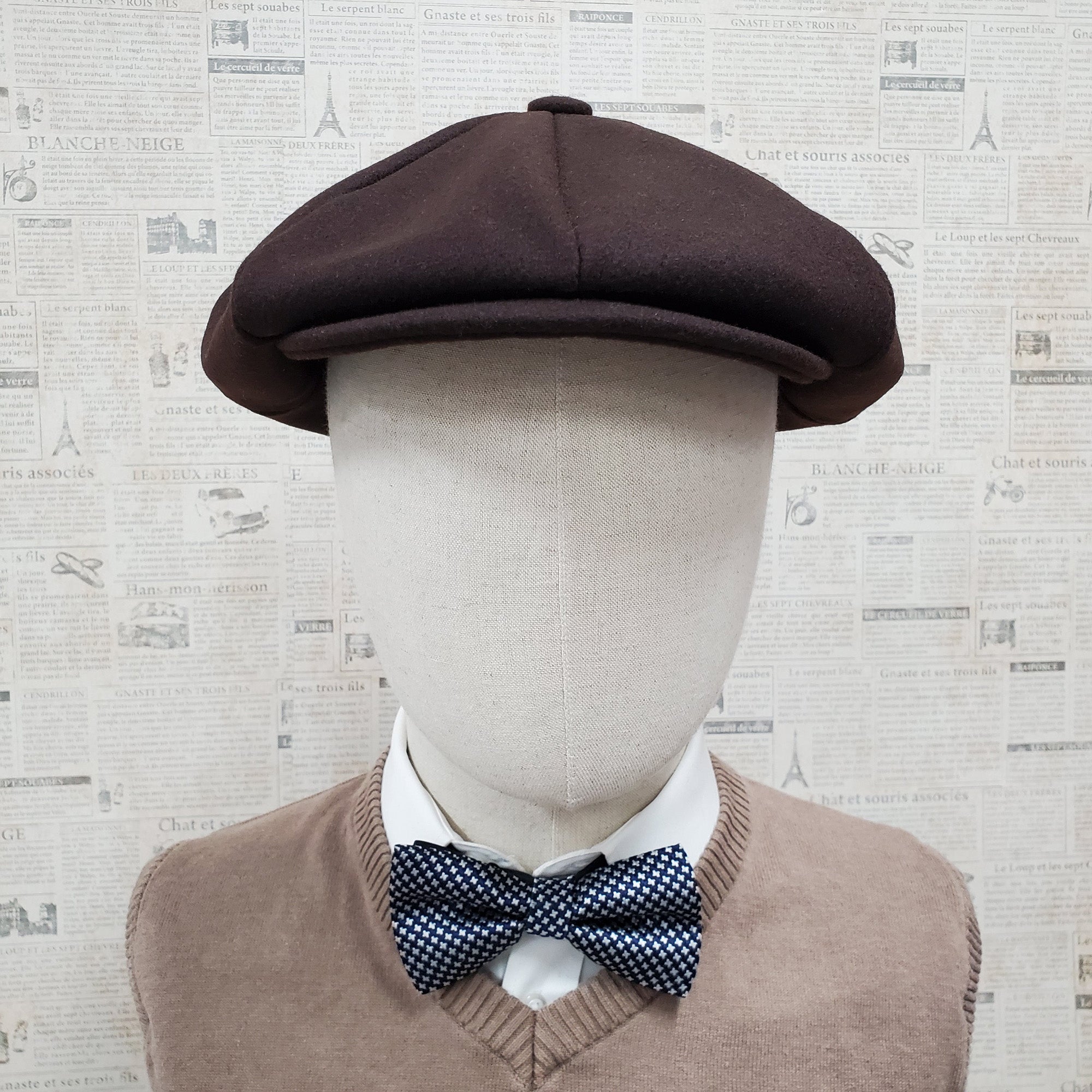 Wool Apple Newsboy Cap- Brown