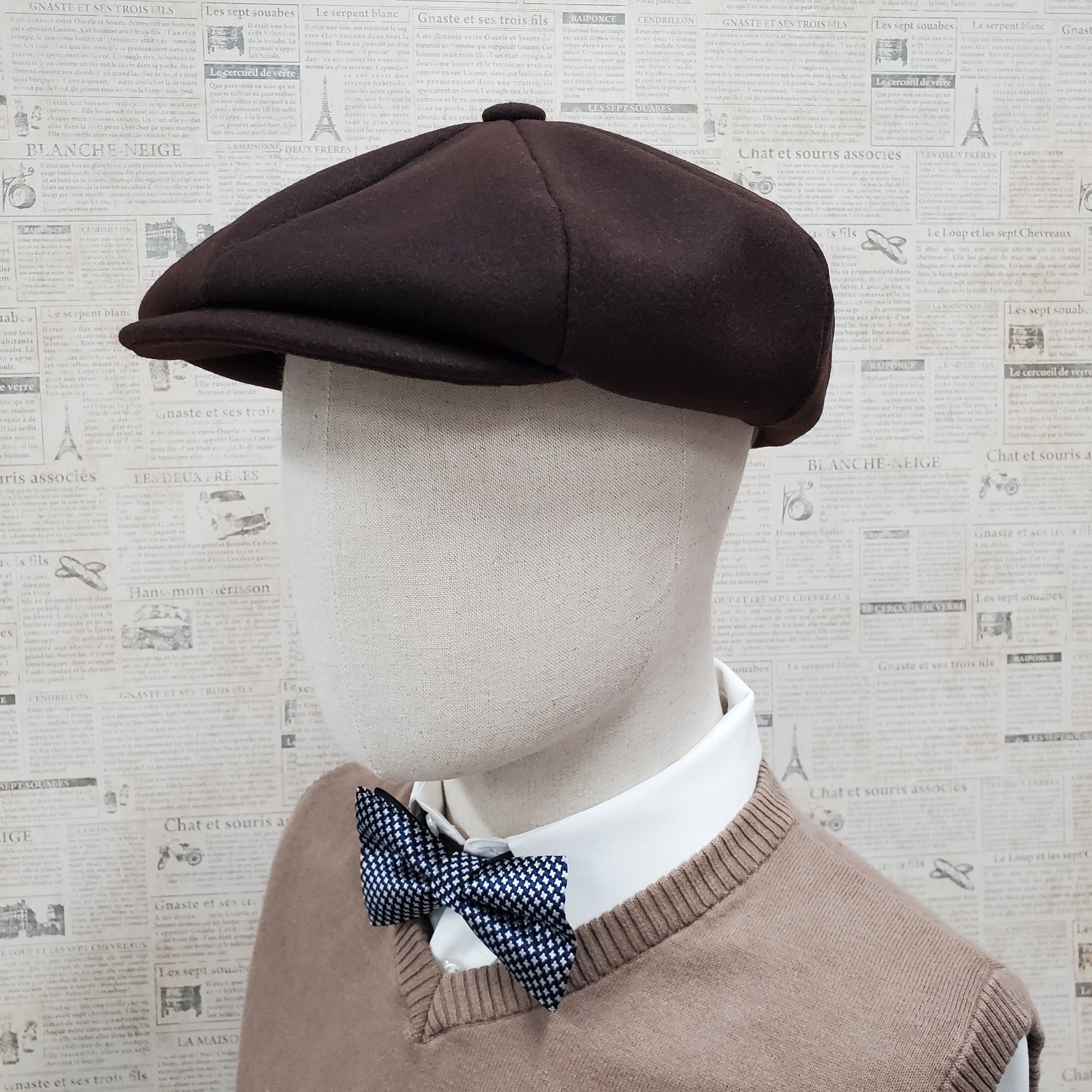 Wool Apple Newsboy Cap- Brown