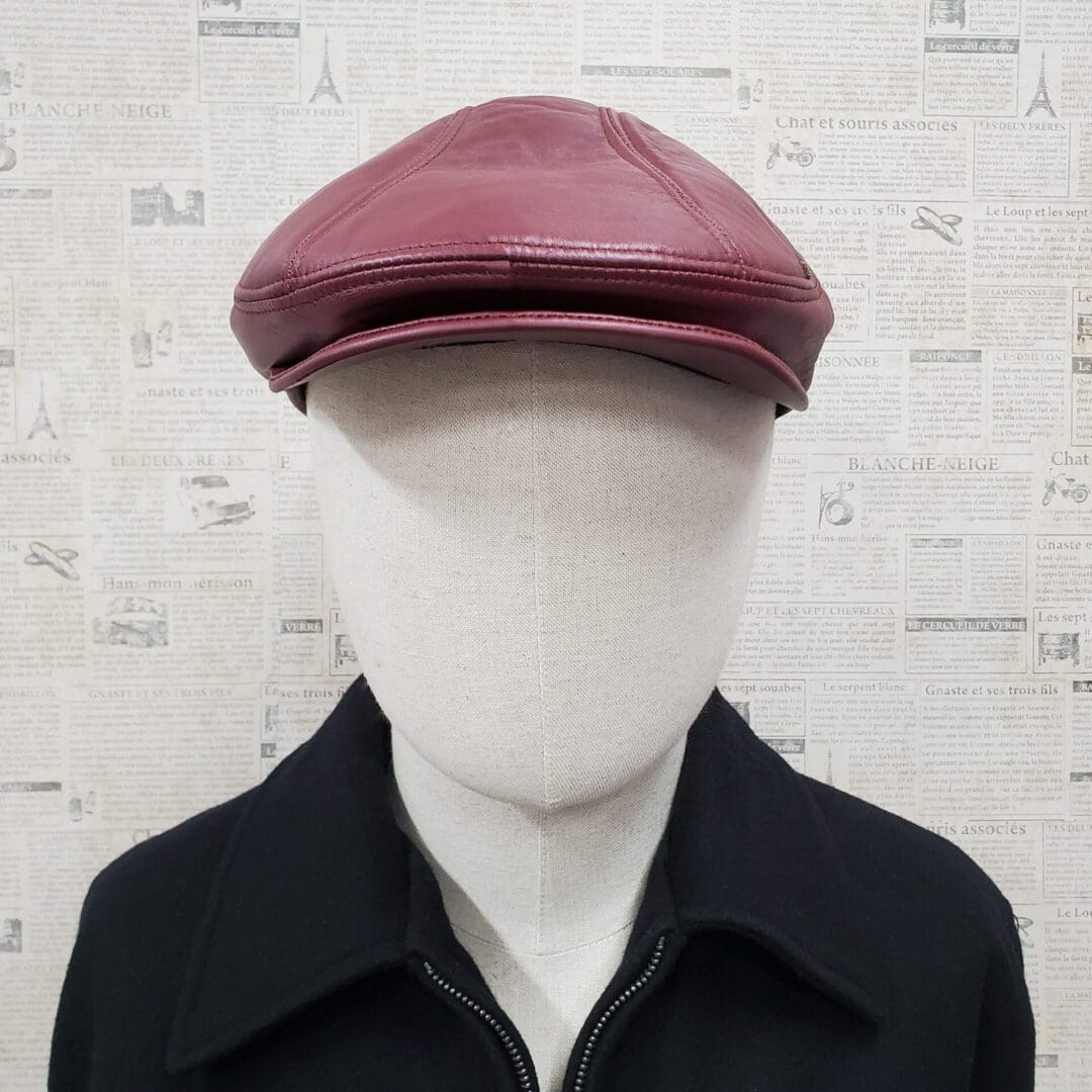 Burgundy Lambskin Leather Ascot Ivy Driver Cap