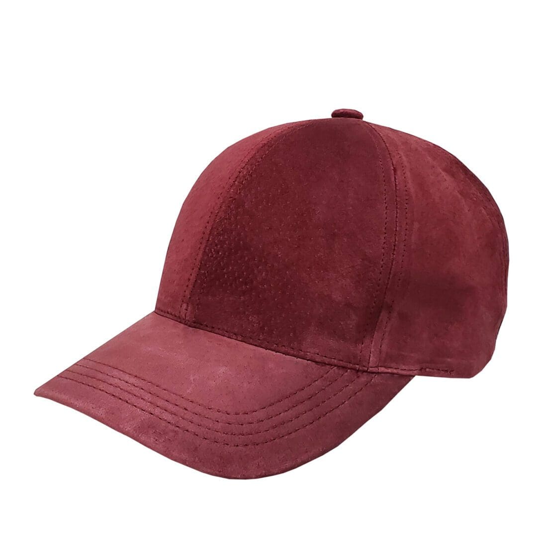 Burgundy Suede Leather Baseball Cap