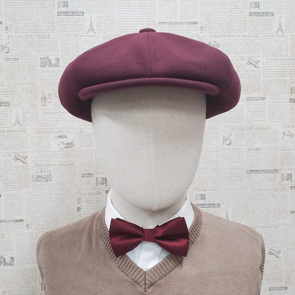 Burgundy Wool Apple Newsboy Cap