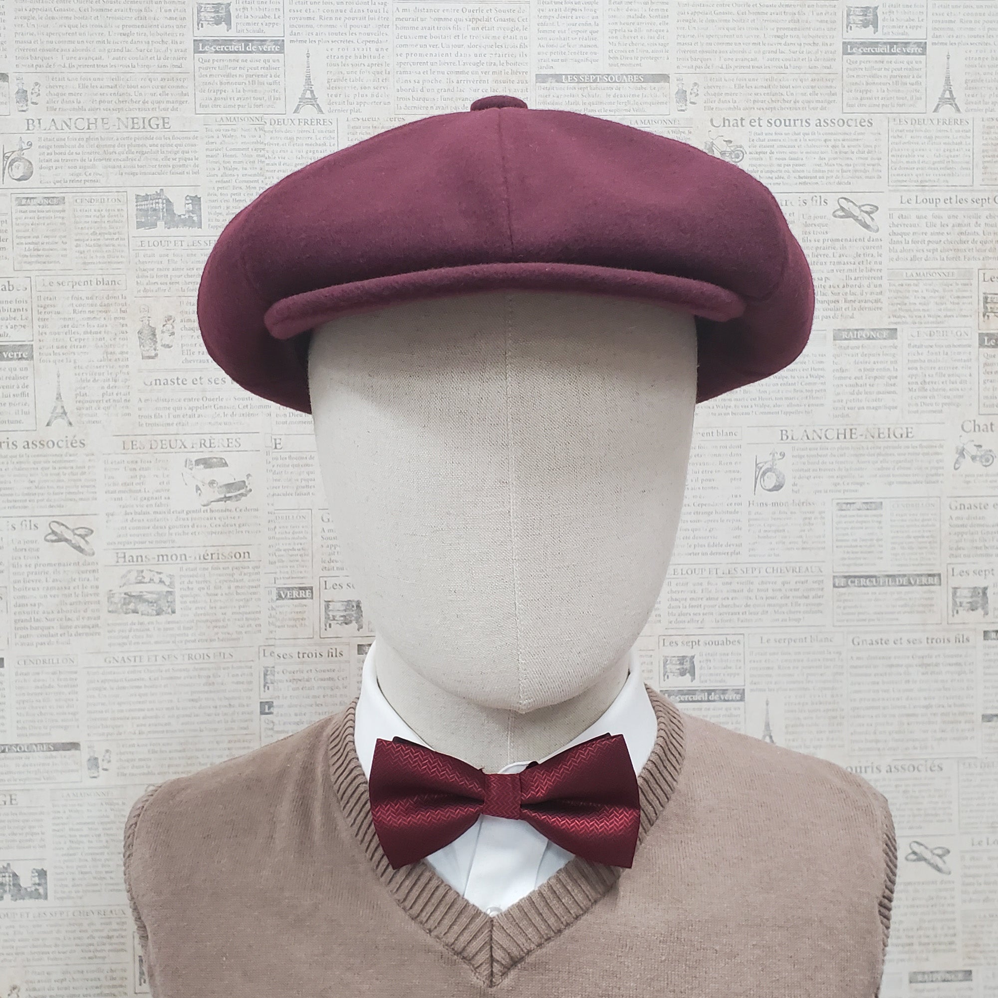 Wool Apple Newsboy Cap- Burgundy