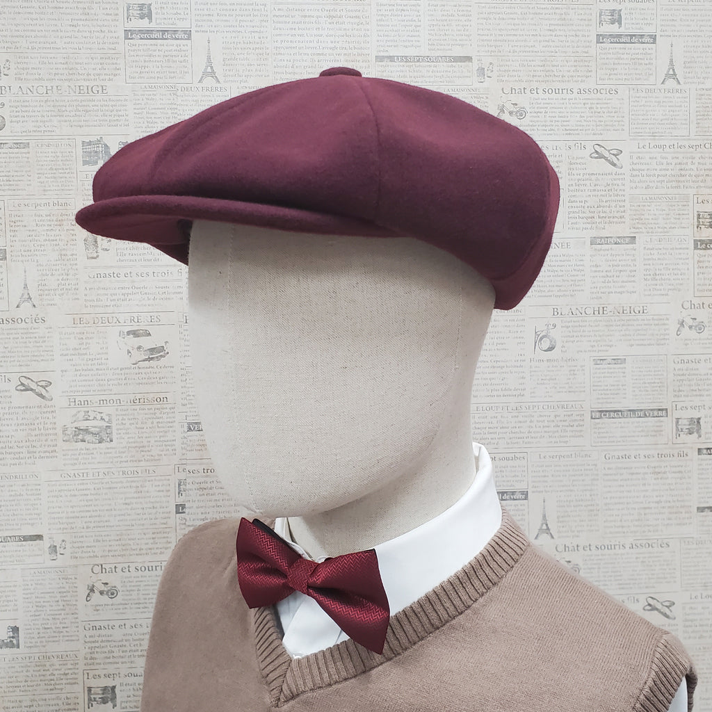 Wool Apple Newsboy Cap- Burgundy