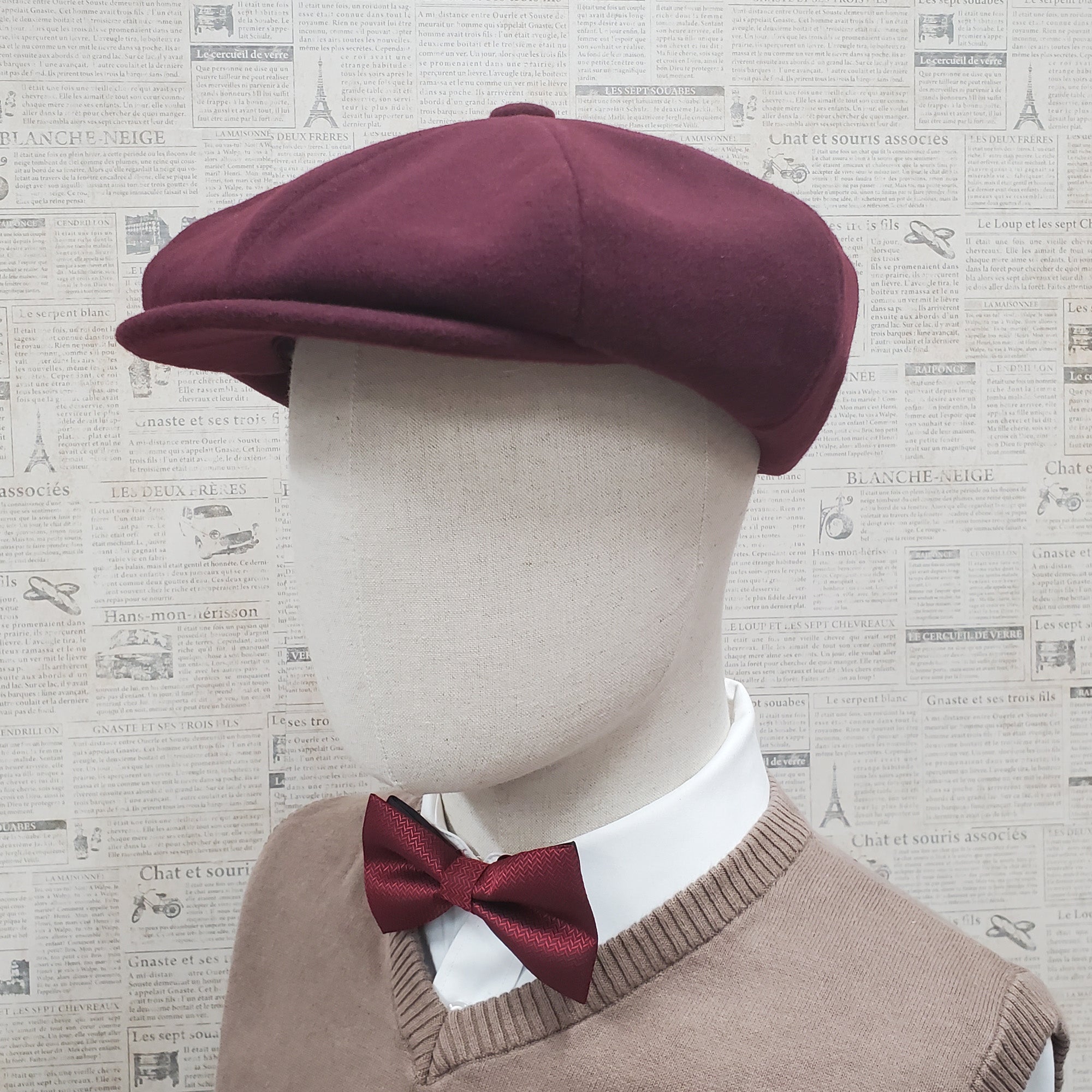 Wool Apple Newsboy Cap- Burgundy