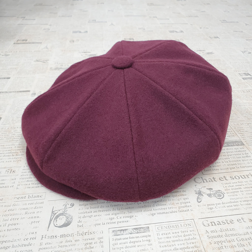 Wool Apple Newsboy Cap- Burgundy