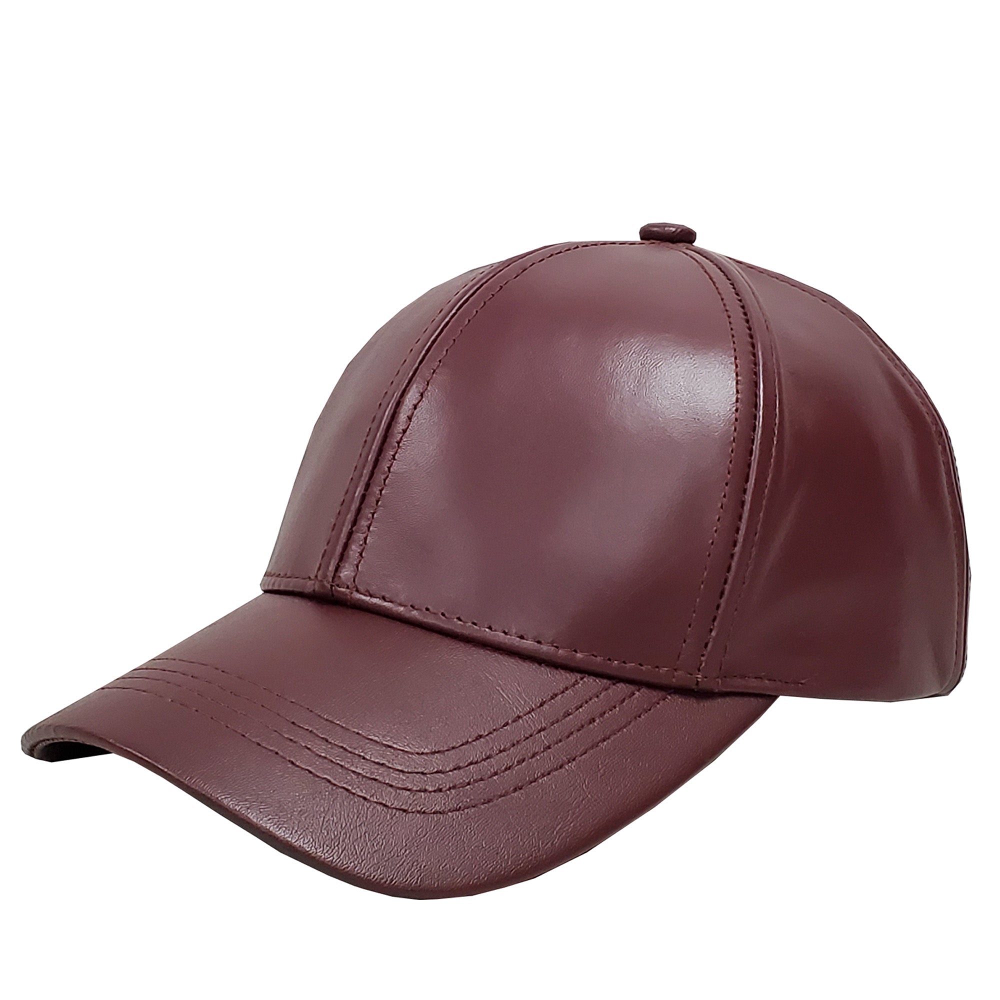 Cowhide Leather Baseball Cap- Burgundy