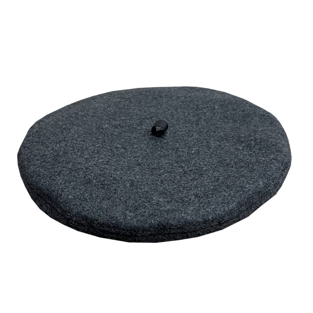 Charcoal Grey Wool Beret w Black Trim