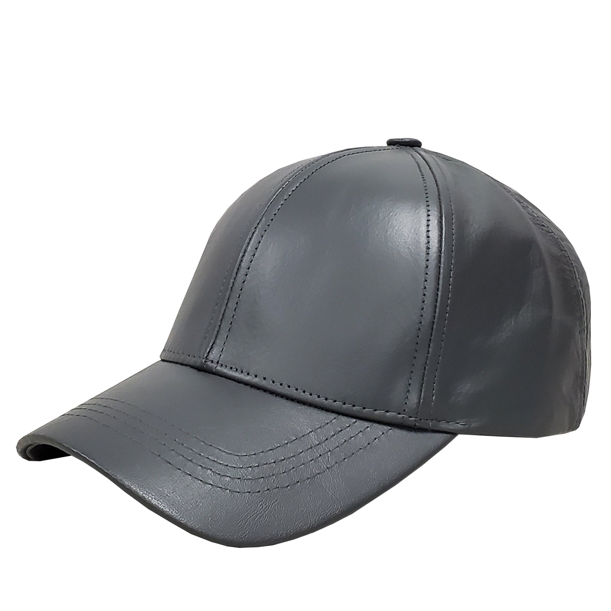 Cowhide Leather Baseball Cap- Dark Grey