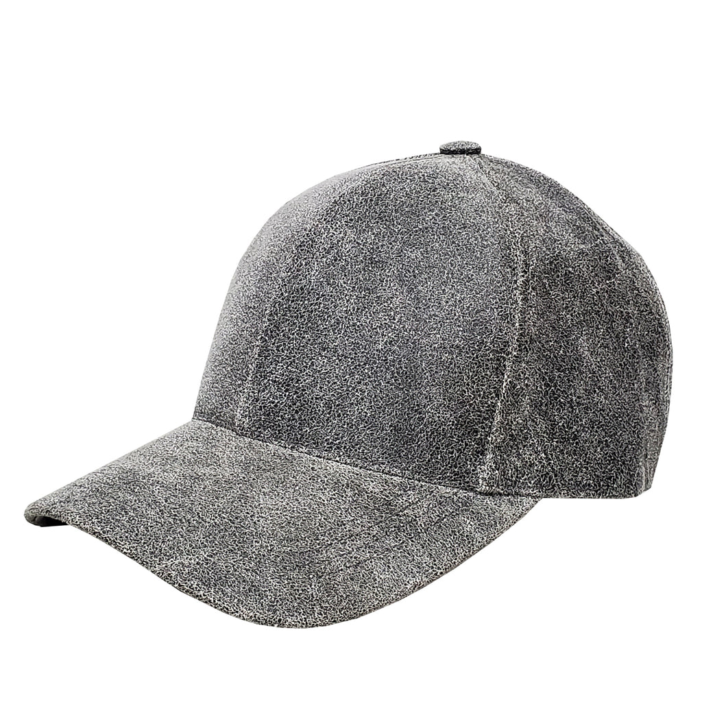 Cowhide Leather Baseball Cap- Distressed Black