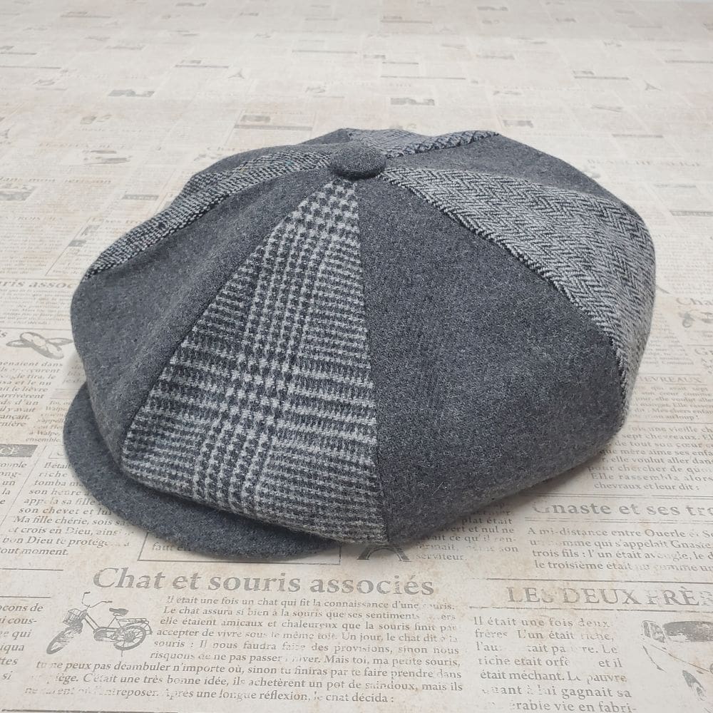 Grey Patch Wool Apple Newsboy Cap