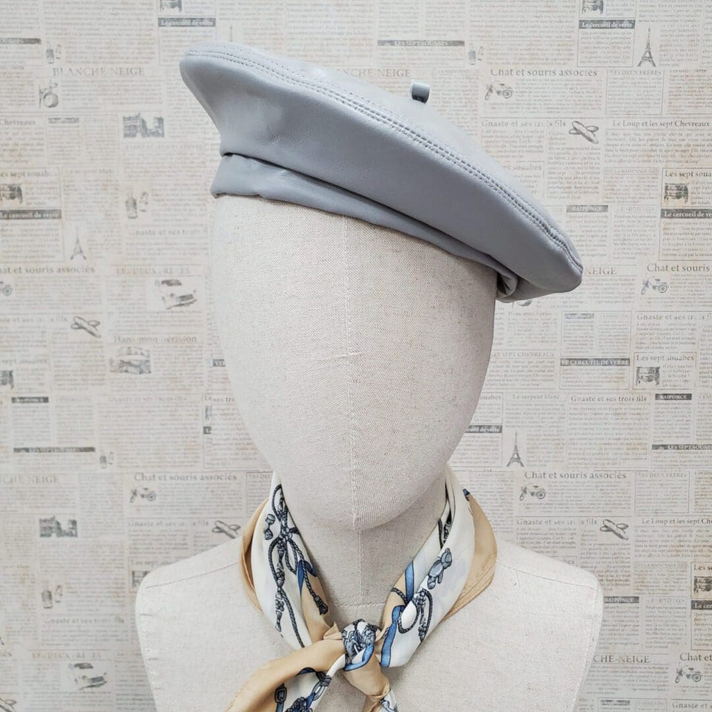 Light Grey Genuine Leather Beret