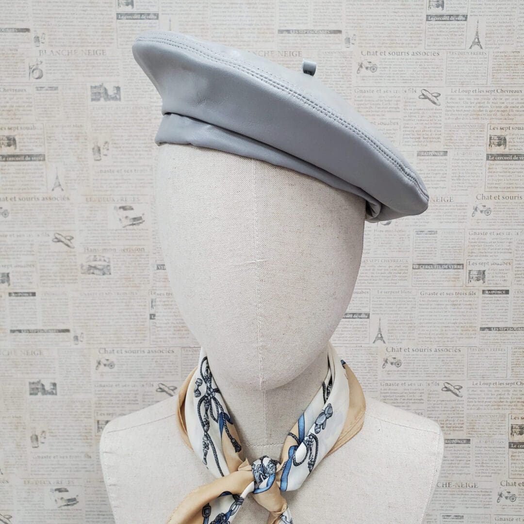 Light Grey Genuine Leather Beret