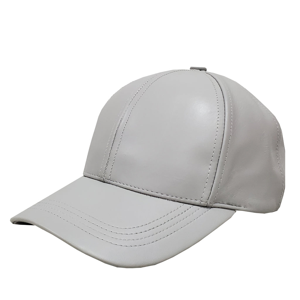 Cowhide Leather Baseball Cap- Light Grey