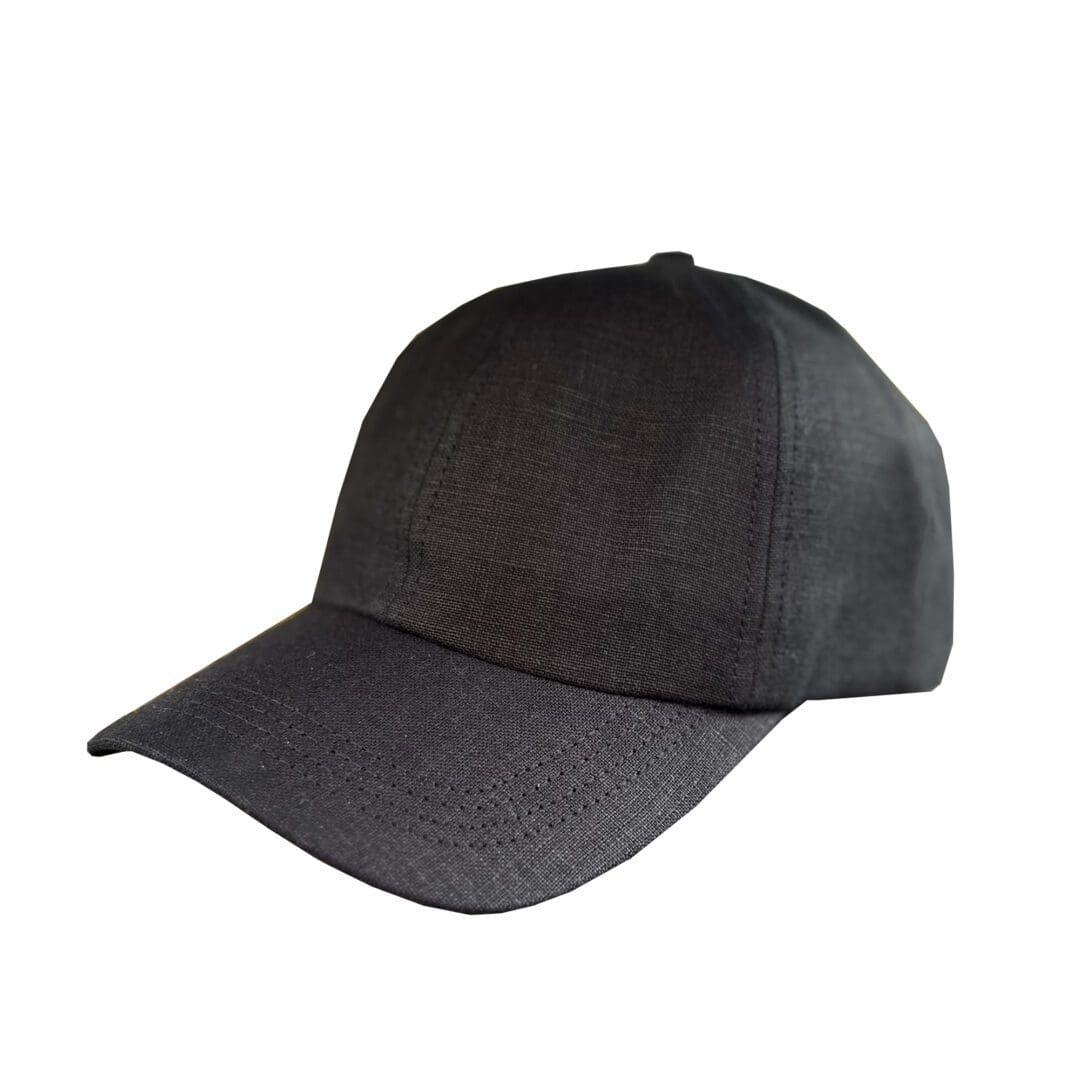 A black baseball cap is shown with no hat.