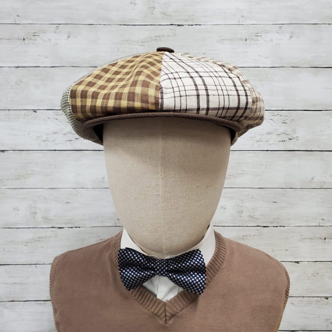 Brown Patch Linen Apple Newsboy Cap