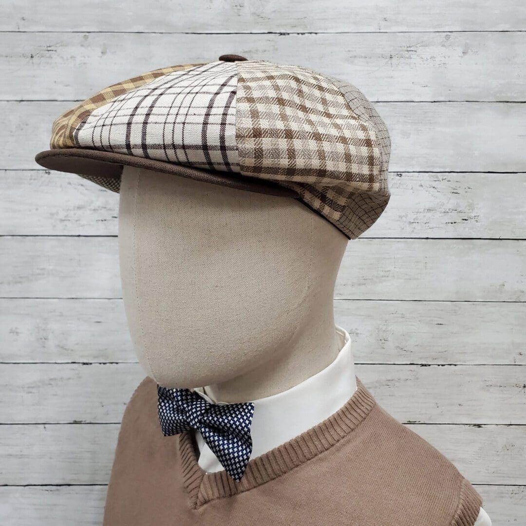 Brown Patch Linen Apple Newsboy Cap side