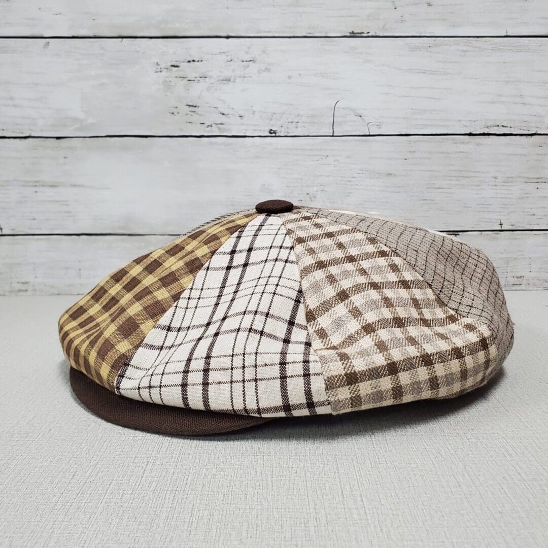 Brown Patch Linen Apple Newsboy Cap side view