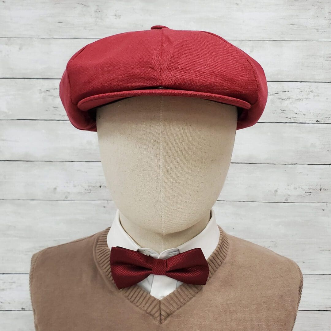 Burgundy Linen Apple Newsboy Cap