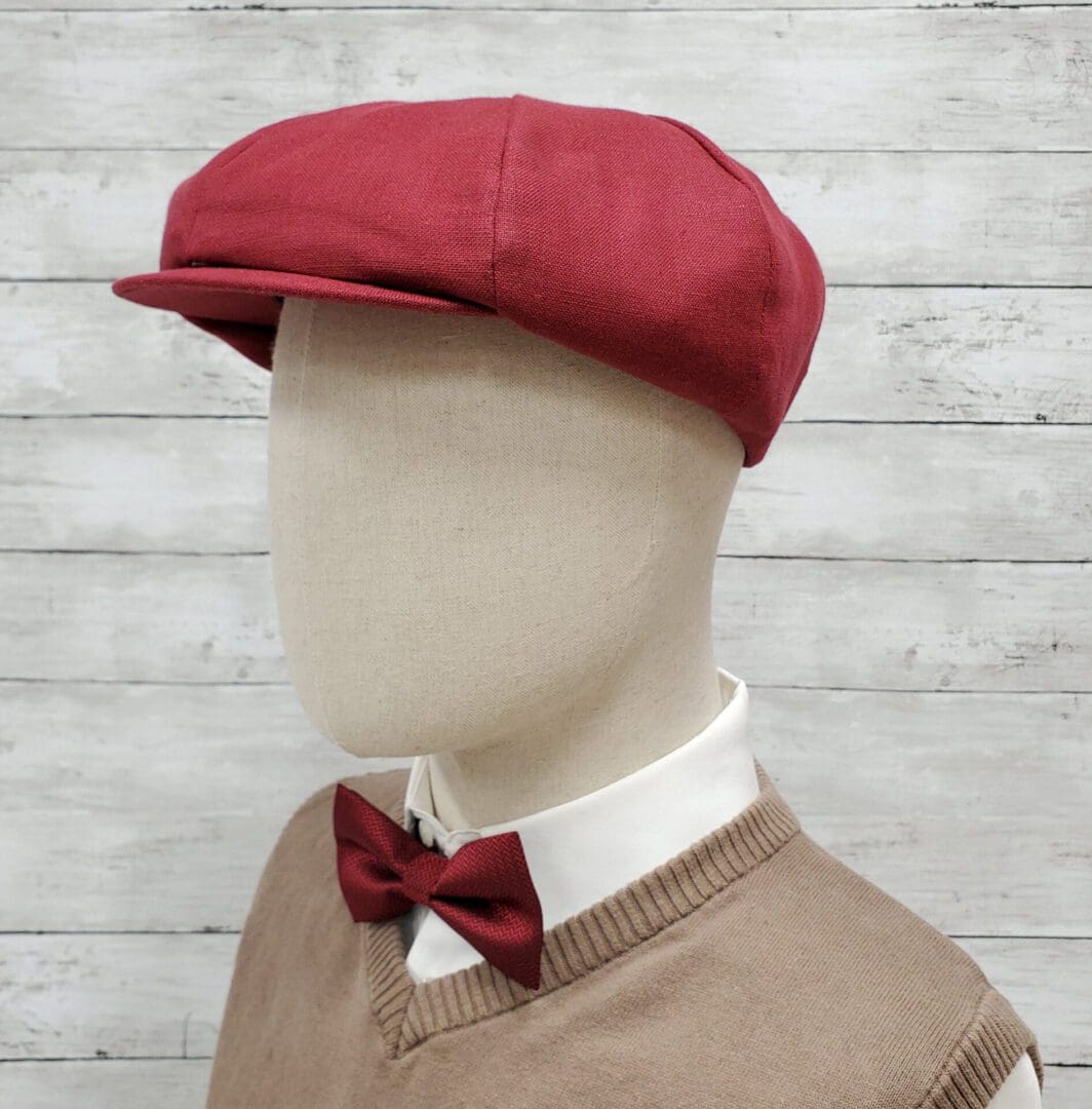Burgundy Linen Apple Newsboy Cap side