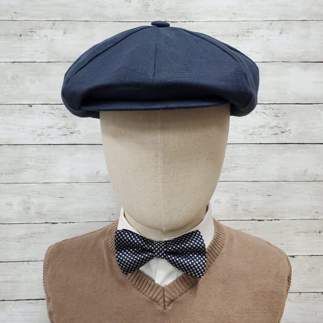 Navy Linen Apple Newsboy Cap