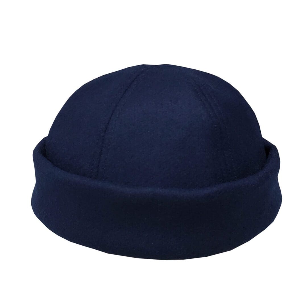 A blue hat is shown with no background.