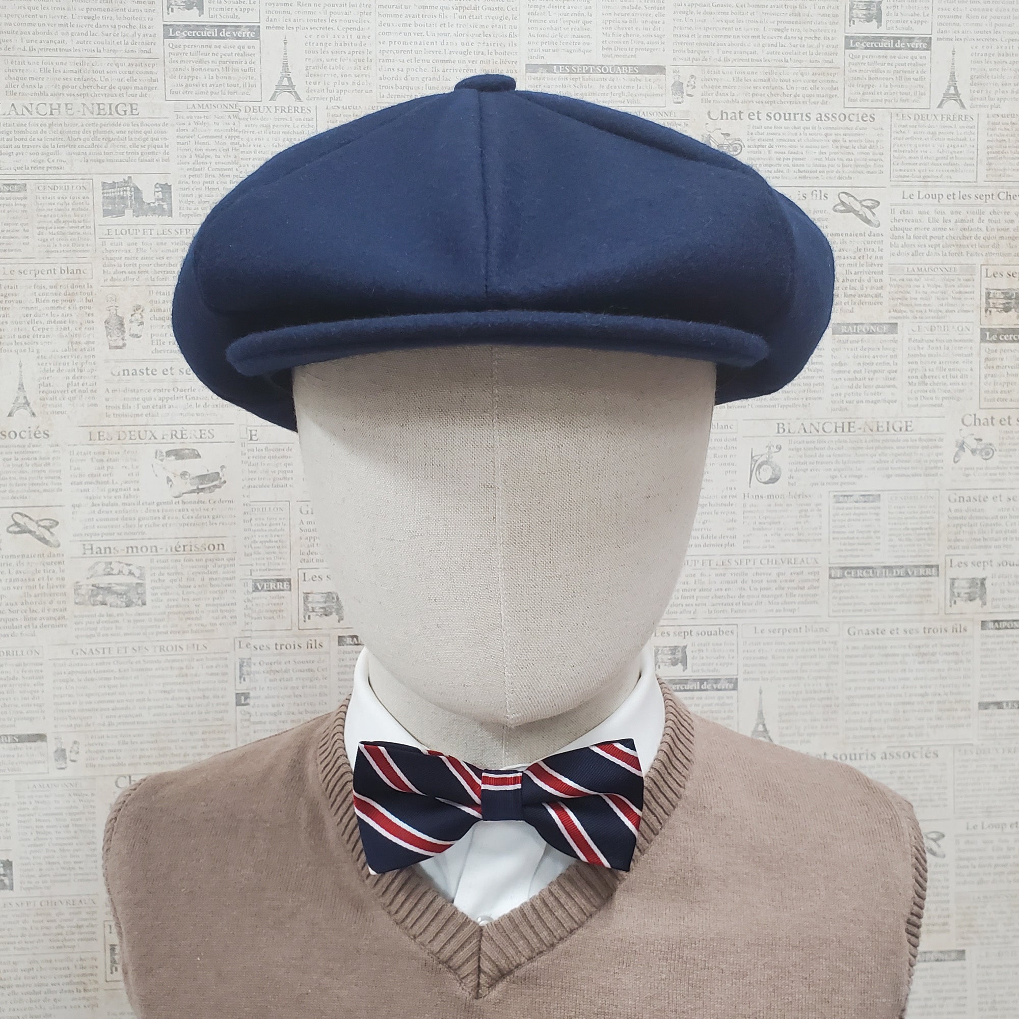 Wool Apple Newsboy Cap- Navy
