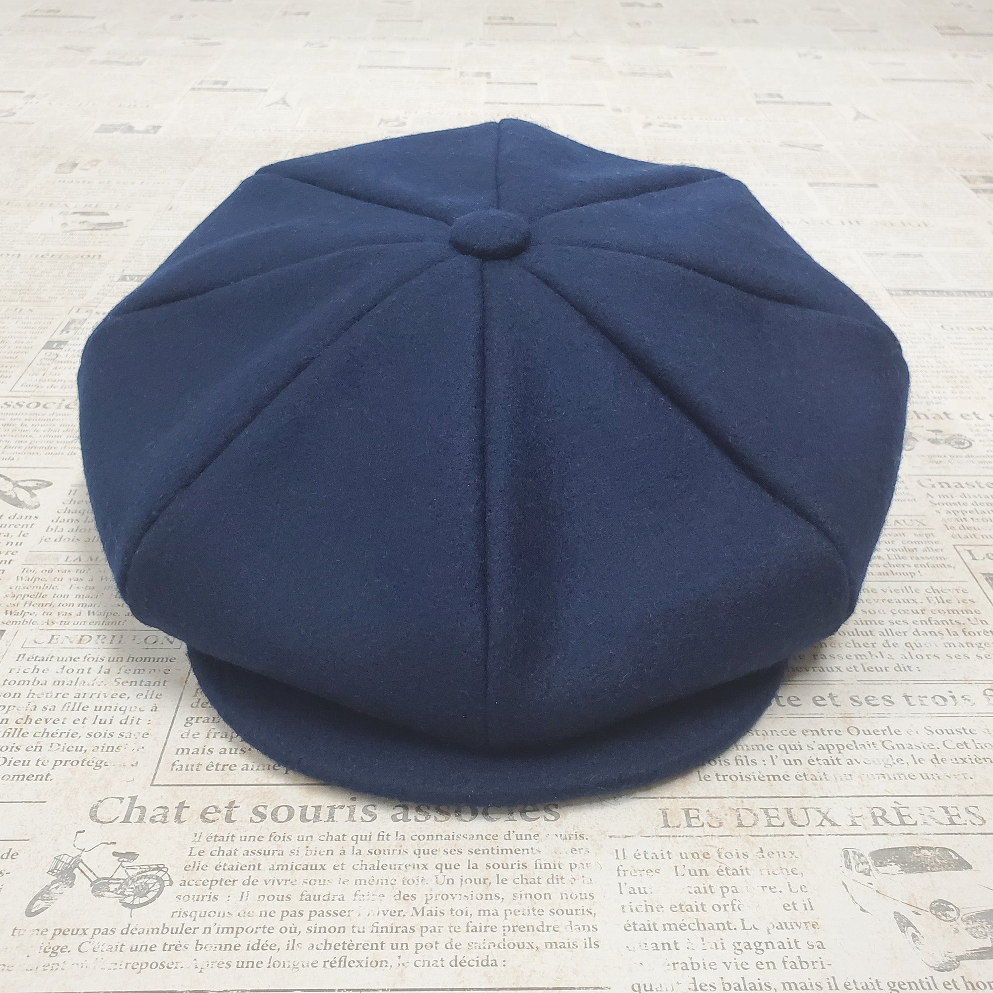Wool Apple Newsboy Cap- Navy