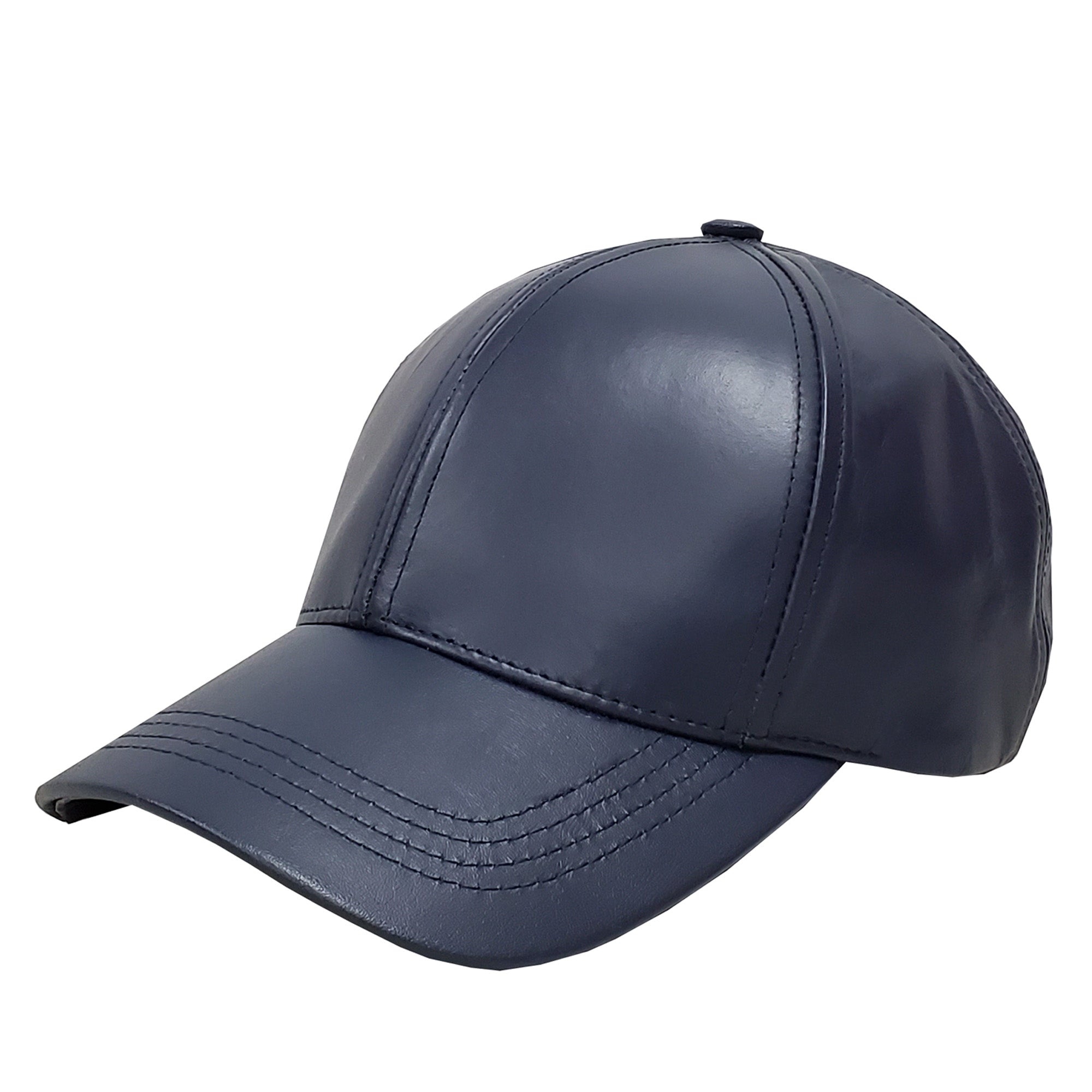 Cowhide Leather Baseball Cap- Navy