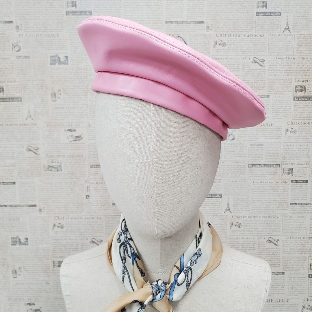 Pink Genuine Leather Beret