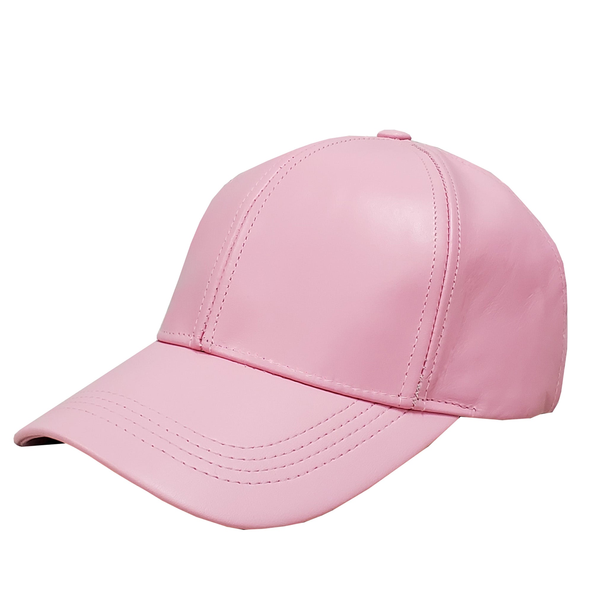 Cowhide Leather Baseball Cap- Pink