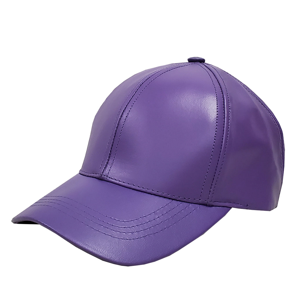 Cowhide Leather Baseball Cap- Purple