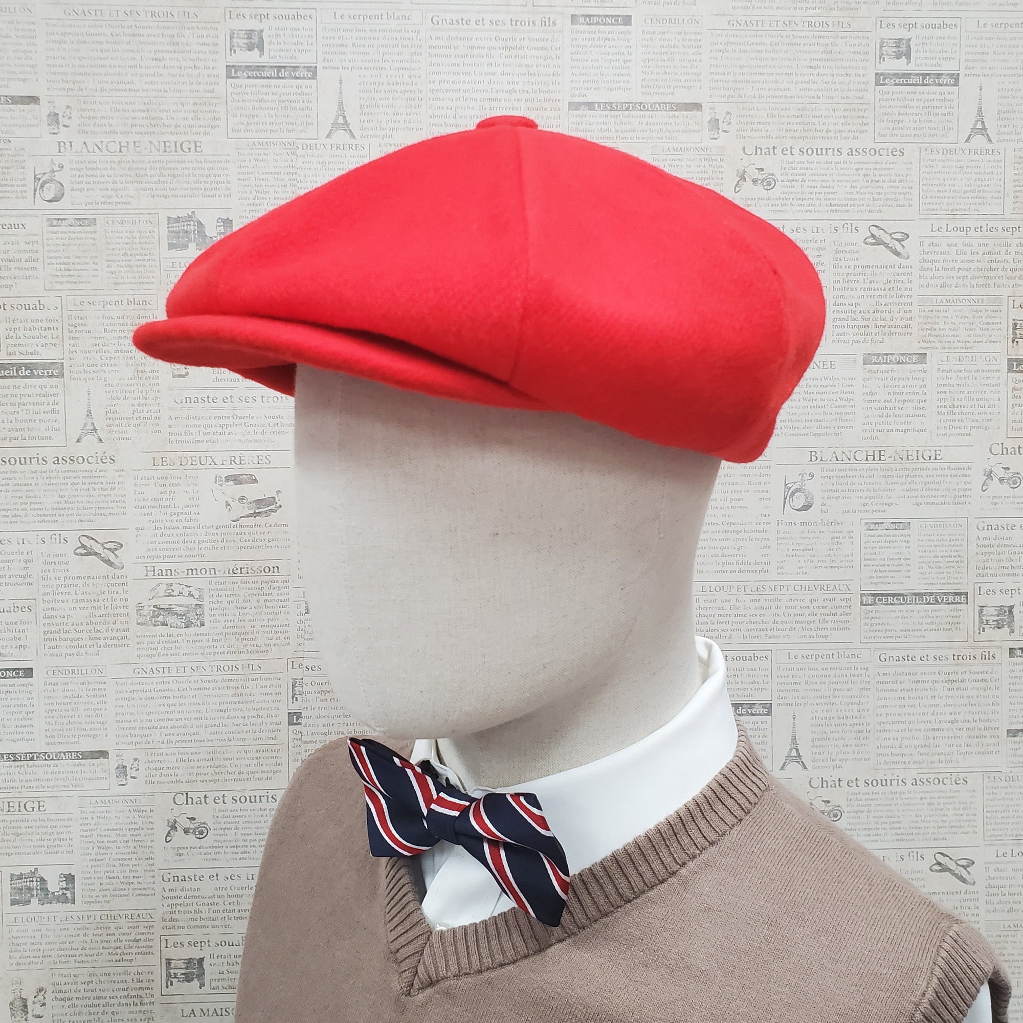 Wool Apple Newsboy Cap- Red