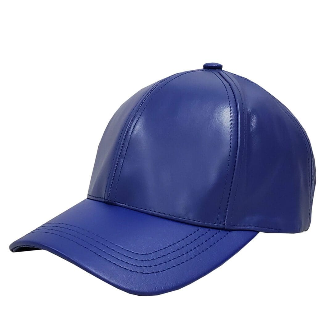 A blue baseball cap is shown on a white background.