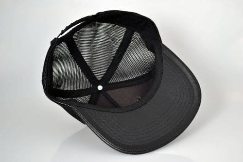 Black Leather Mid-Profile Mesh Cap