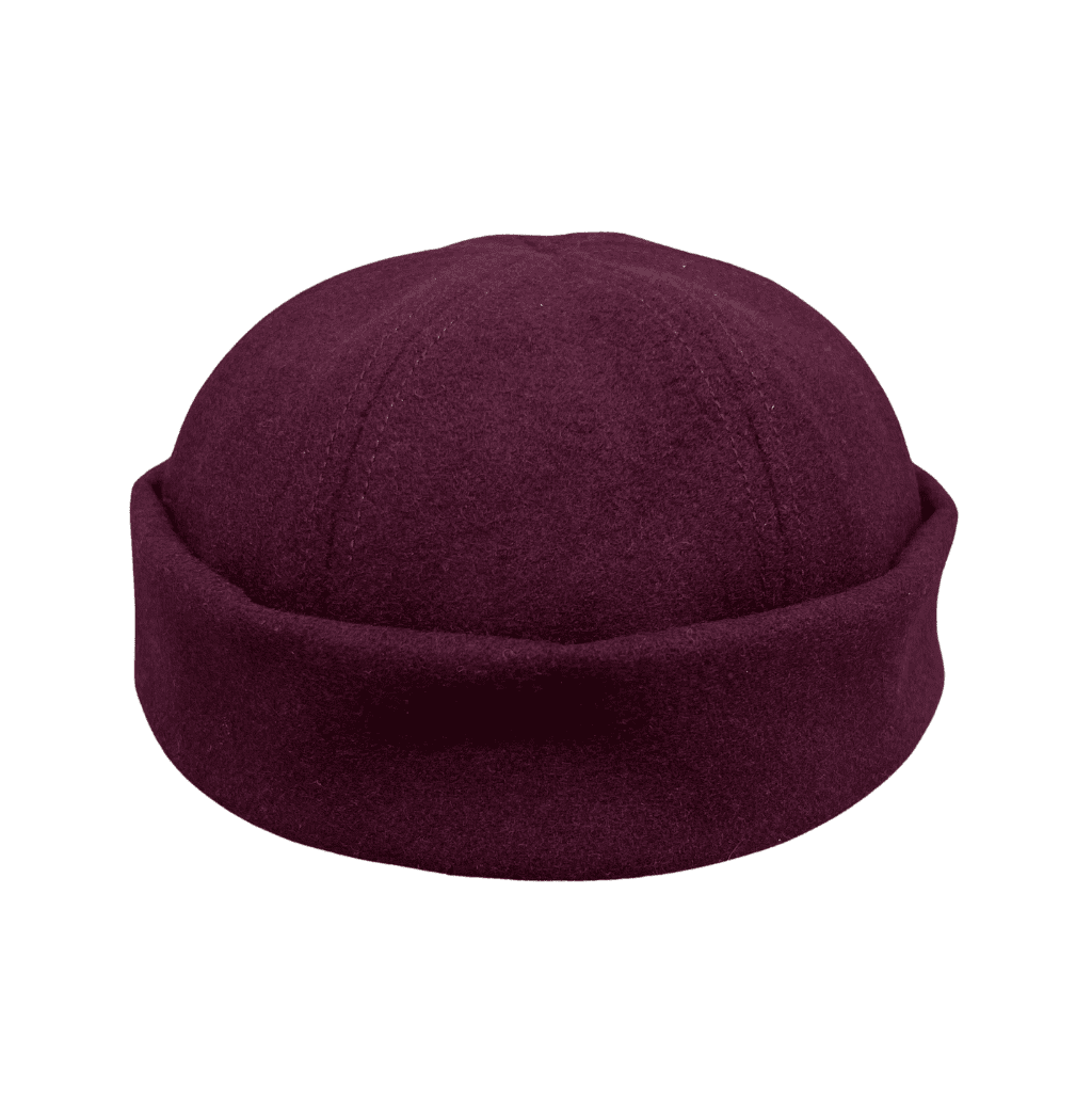 A purple hat is shown on a white background.