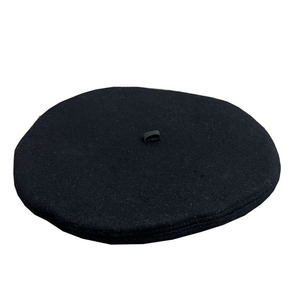 Black Wool Beret w Black Leather Trim