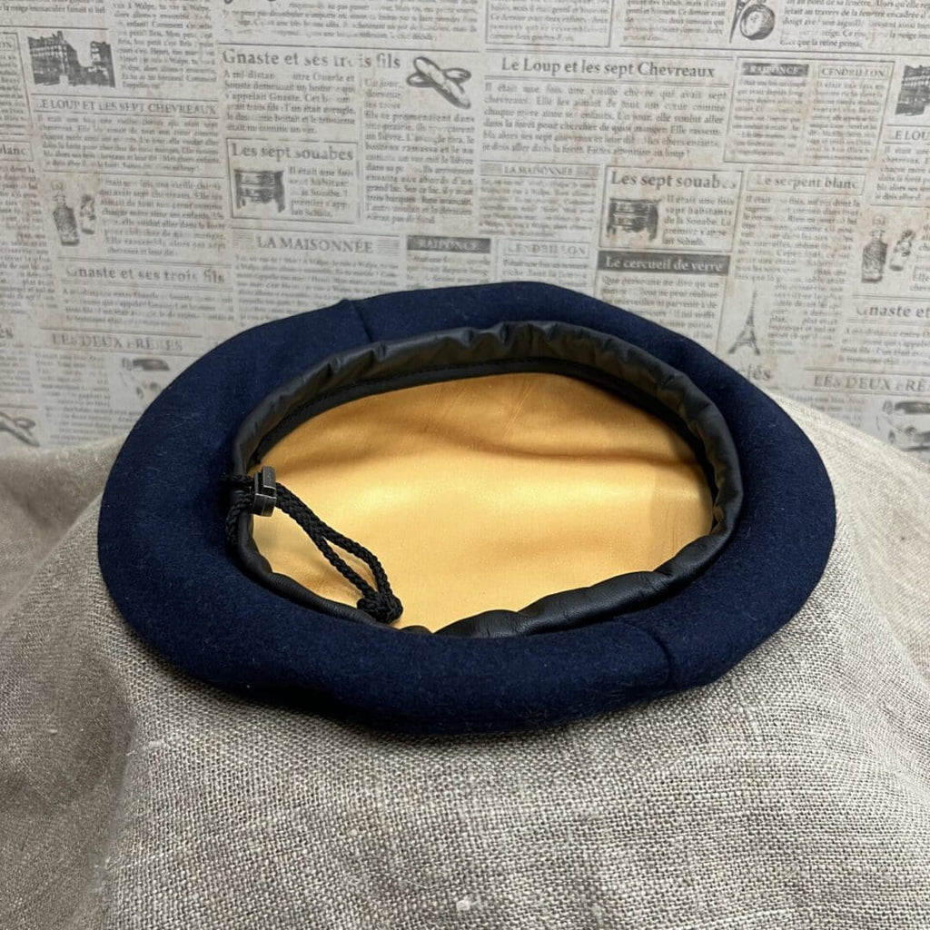 Navy Wool Beret w Black Leather Trim Inside